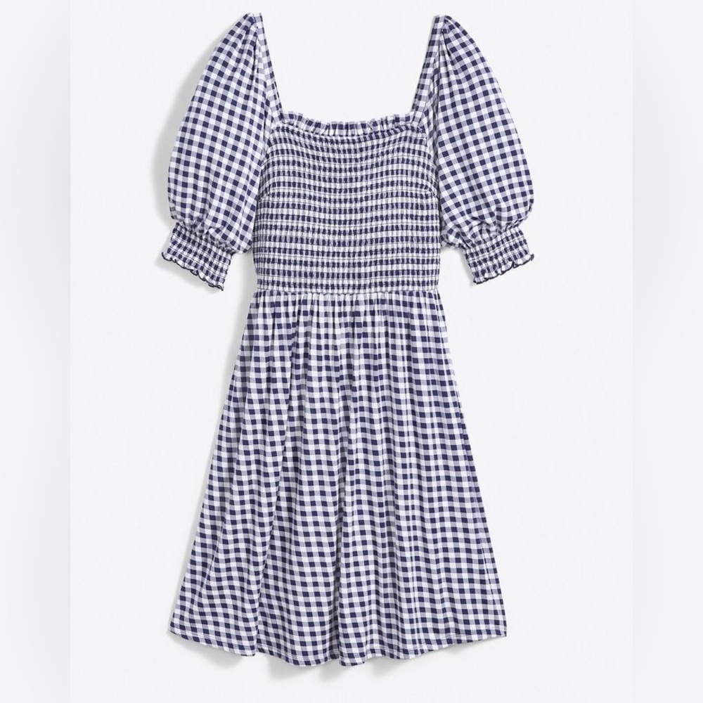 Draper James Navy gingham puff sleeve dress. Never worn. Size S, fits like a M.